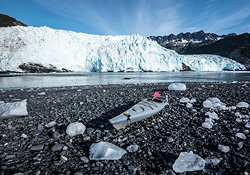 Aialik Glacier Aialik Glacier with kayak on moraine
